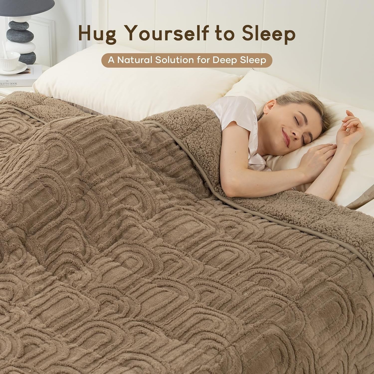 Khaki Sherpa Weighted Blanket 15lbs Queen 60x80 Cozy Sleep