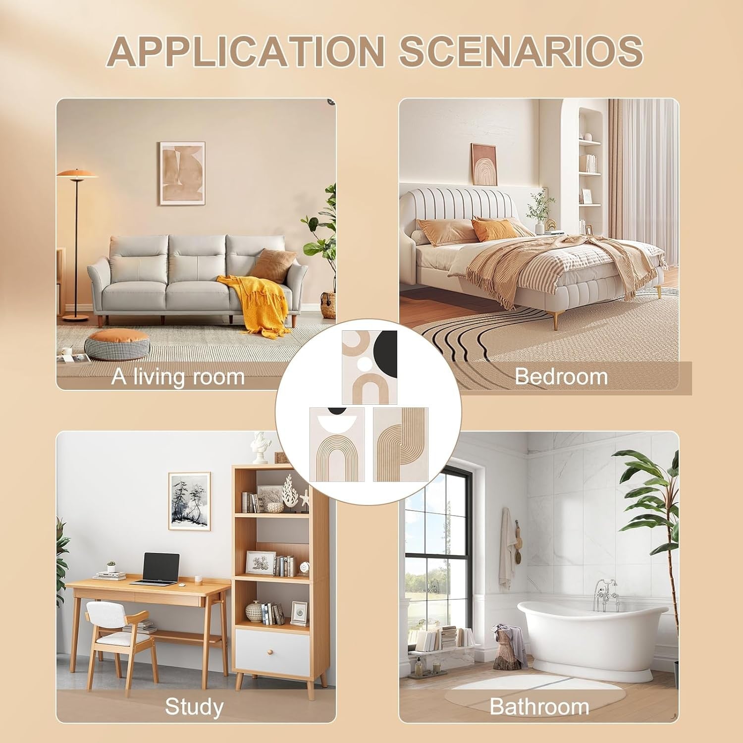 Abstract Geometric Wall Art Set of 3 30x40cm Canvas