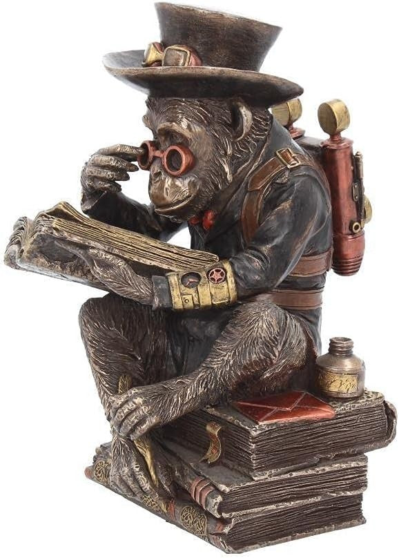 Steampunk Chimpanzee Scholar Figurine 19.5cm Resin Ornament Bronze Book Statue