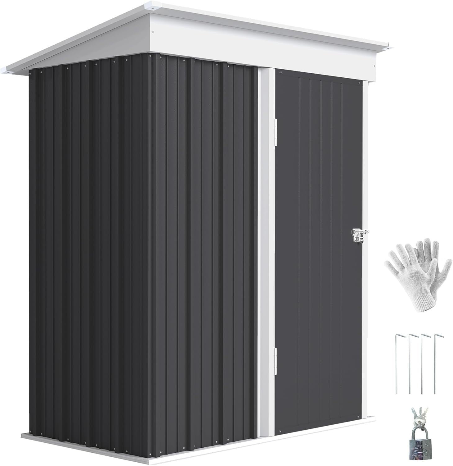 5x3FT Small Metal Garden Shed Lean-To Outdoor Storage House Lockable
