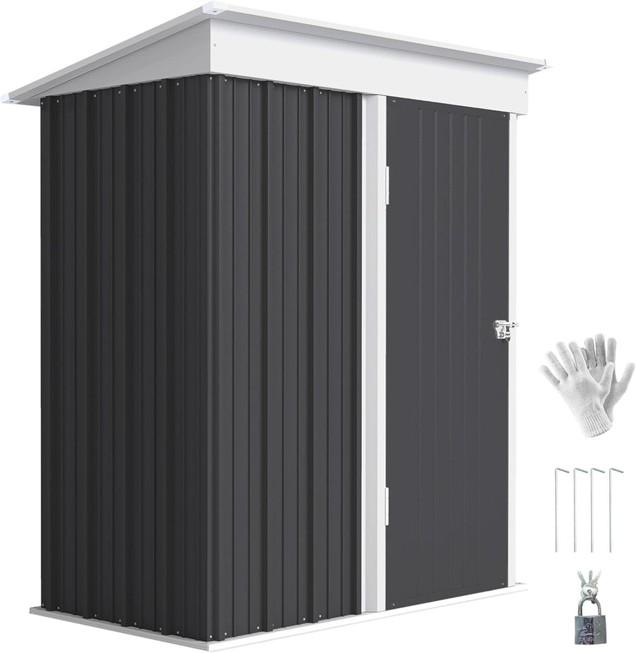 5x3FT Small Metal Garden Shed Lean-To Outdoor Storage House Lockable