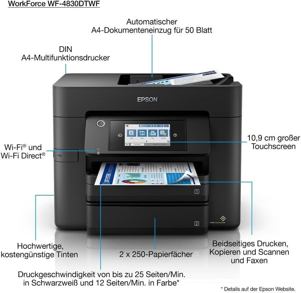 WorkForce Pro WF-4830 A4 4-in-1 Printer with Duplex Scan, Copy & Fax