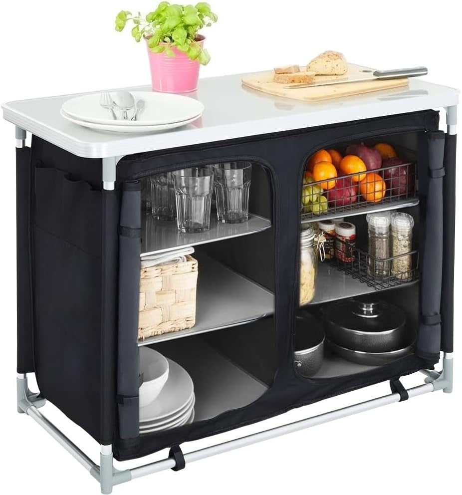 Portable Camping Kitchen Cupboard with 6 Shelves, Foldable Outdoor Storage