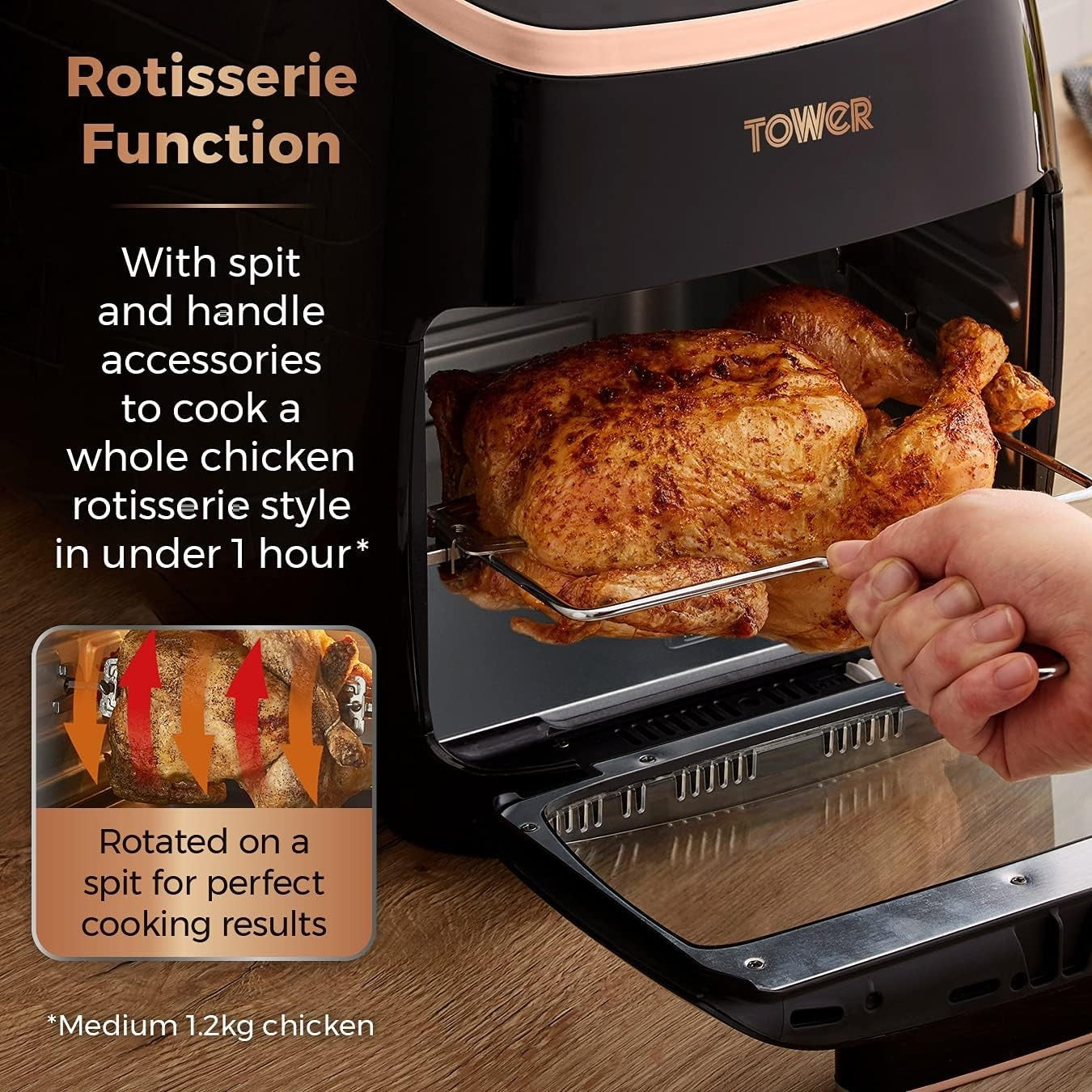 11L Digital Air Fryer Oven 5-in-1 Rapid Cook Rotisserie 2000W Rose Gold