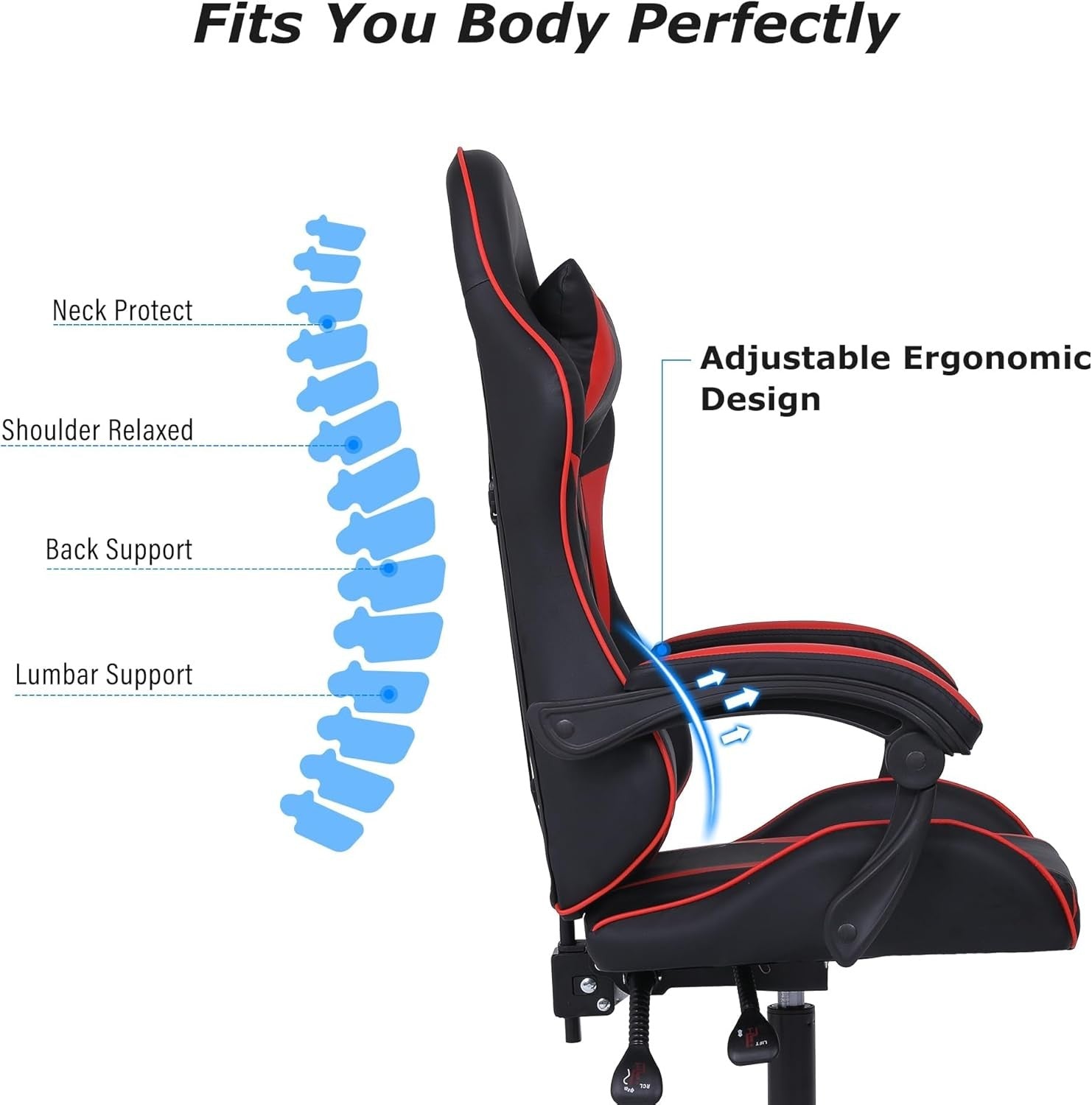 Ergonomic Gaming Chair w/ Lumbar Support Headrest Swivel Red