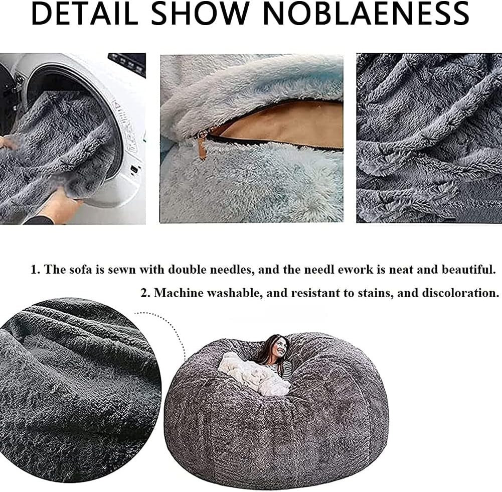 White Giant Faux Fur Bean Bag Chair Cover Ultra Soft Fluffy 5ft Seat Sofa