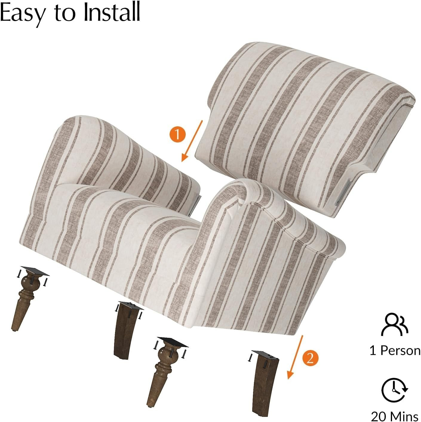 Striped Armchair Accent Chair Tan Upholstered Seat for Lounge Bedroom Home