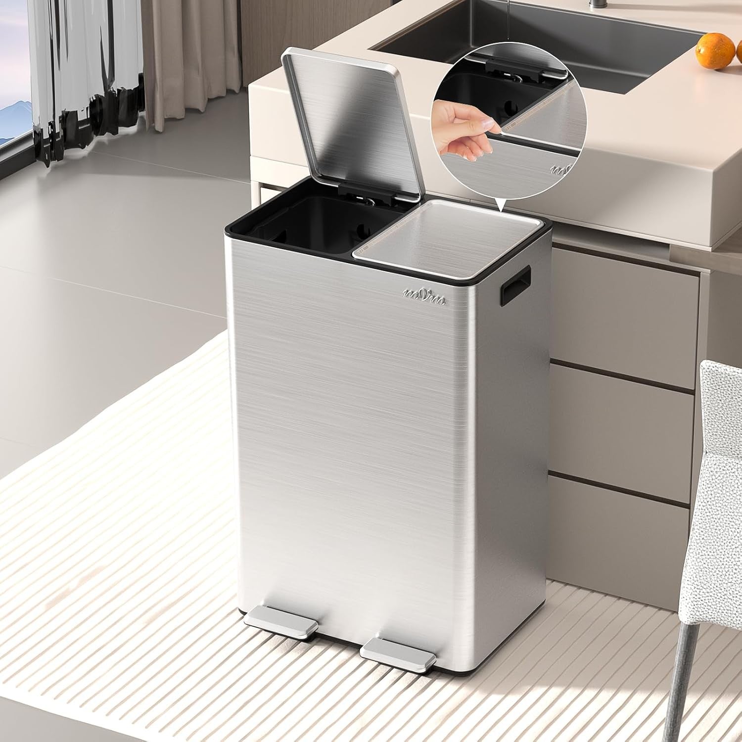 60L Dual Kitchen Recycling Bin 2x30L Stainless Steel Pedal