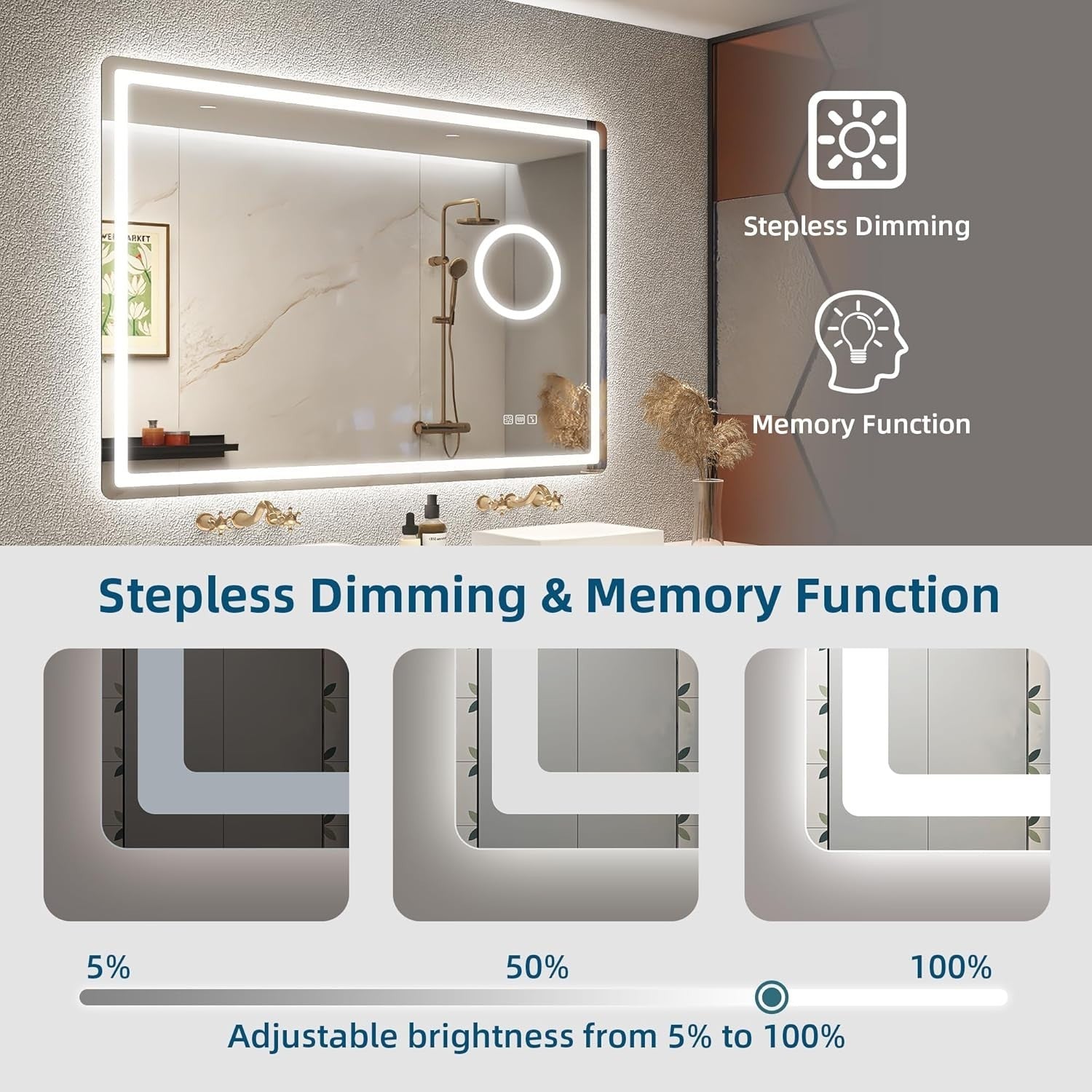 LED Bathroom Mirror 70x100 cm with Bluetooth, 5x Magnifier, Anti-Fog