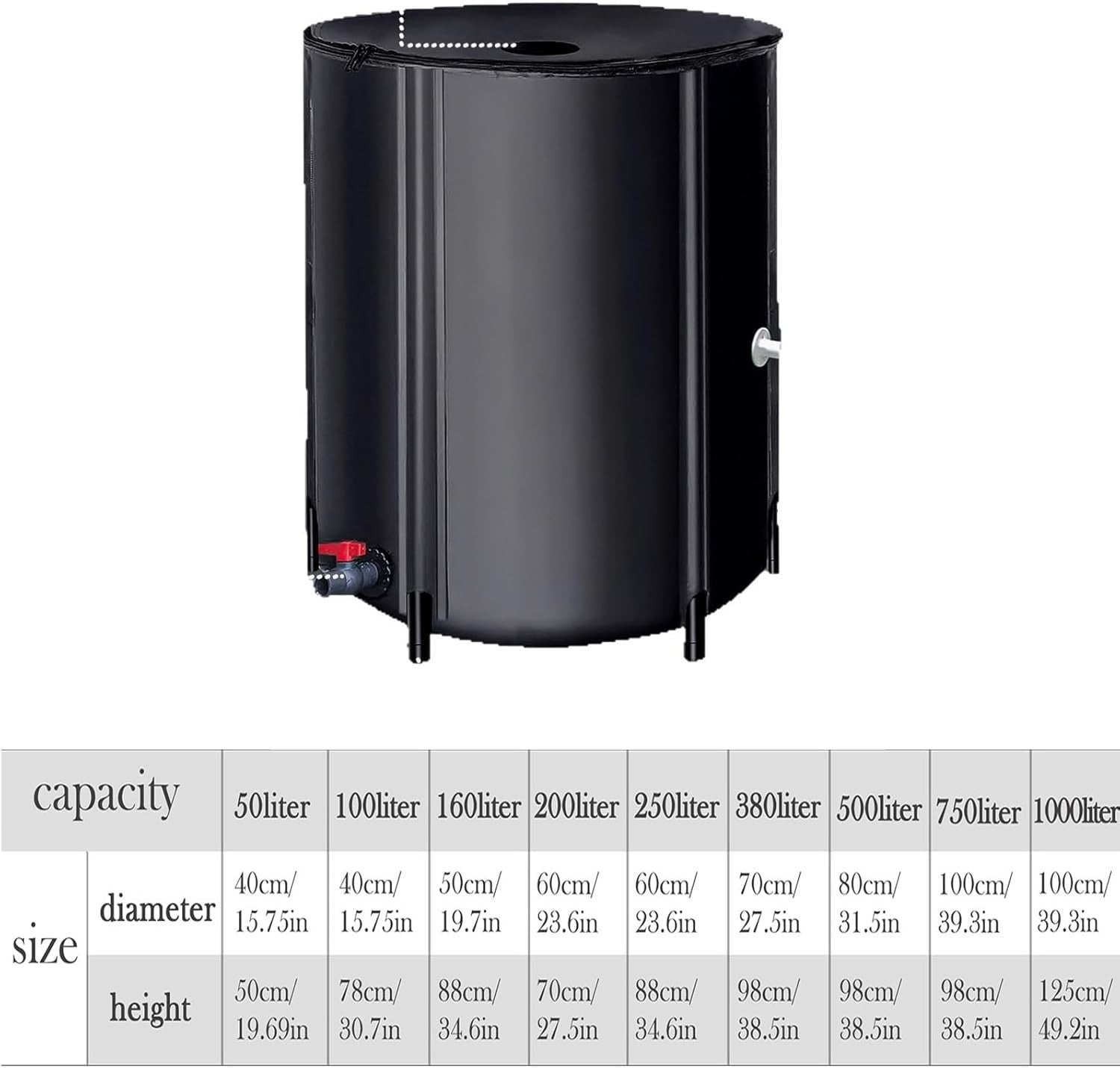 Foldable Garden Water Butt 50L Portable Rain Barrel for Balcony & Camping