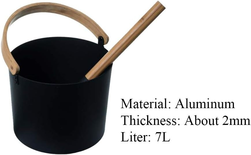 7L Aluminum Sauna Bucket & Ladle Set – Cedar Handles, Portable Black Sauna