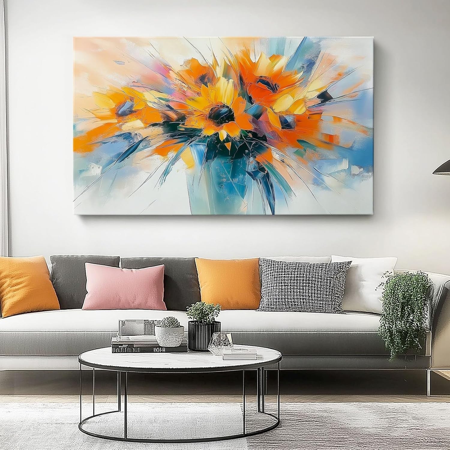 Sunflower Canvas Wall Art 40x30cm Modern Orange Blue Floral Print