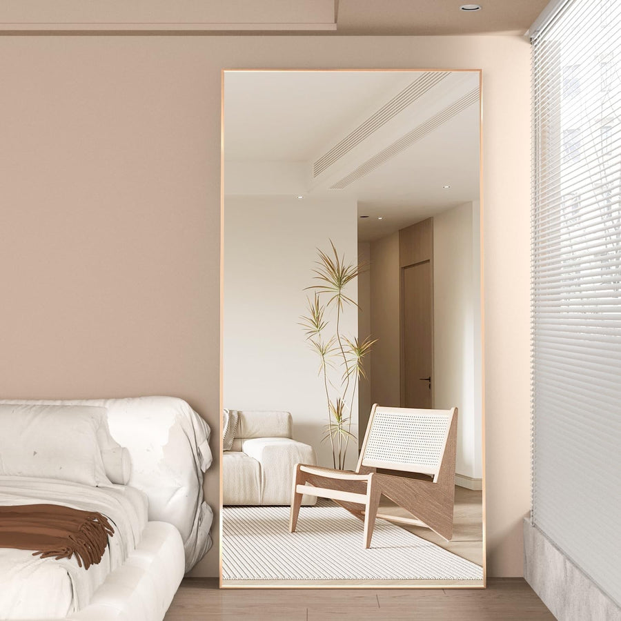 Full Length Floor Mirror 180x80cm Gold Frame, Lean or Hang, Crystal Clear