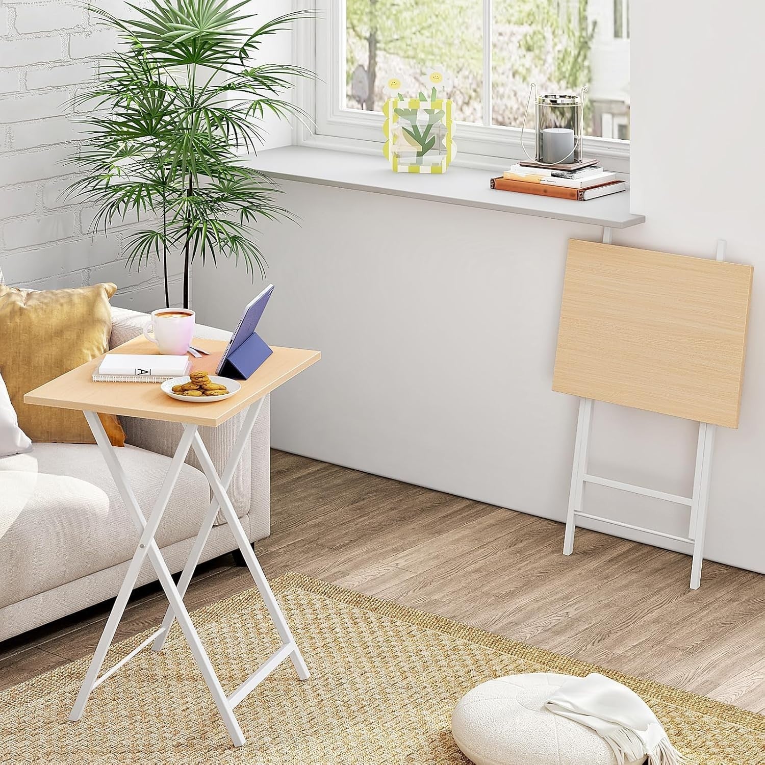 Folding Side Tables Set of 2 – Space-Saving Snack & Laptop Tray, Durable Metal