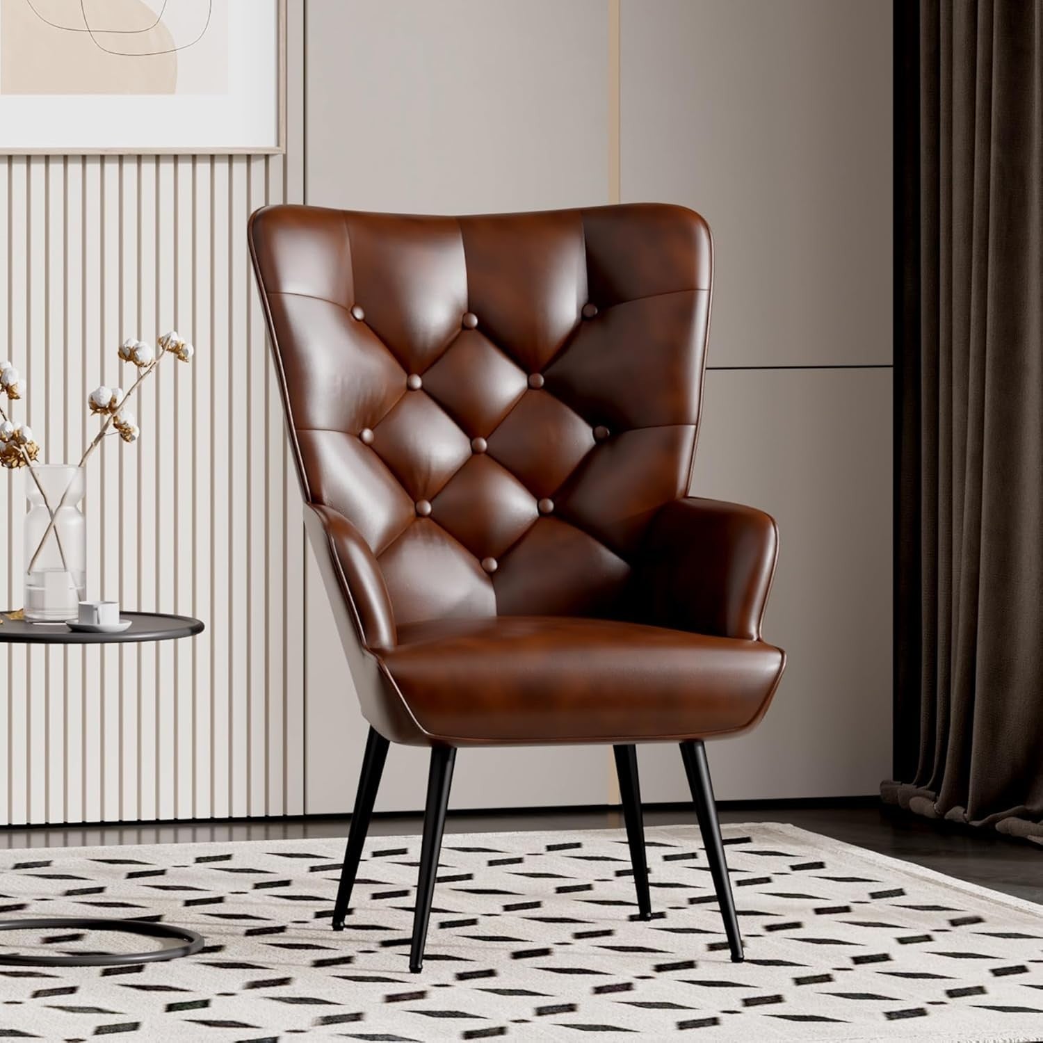 High Back Leather Armchair Gold Legs Comfy Lounge Chair 150kg Capacity