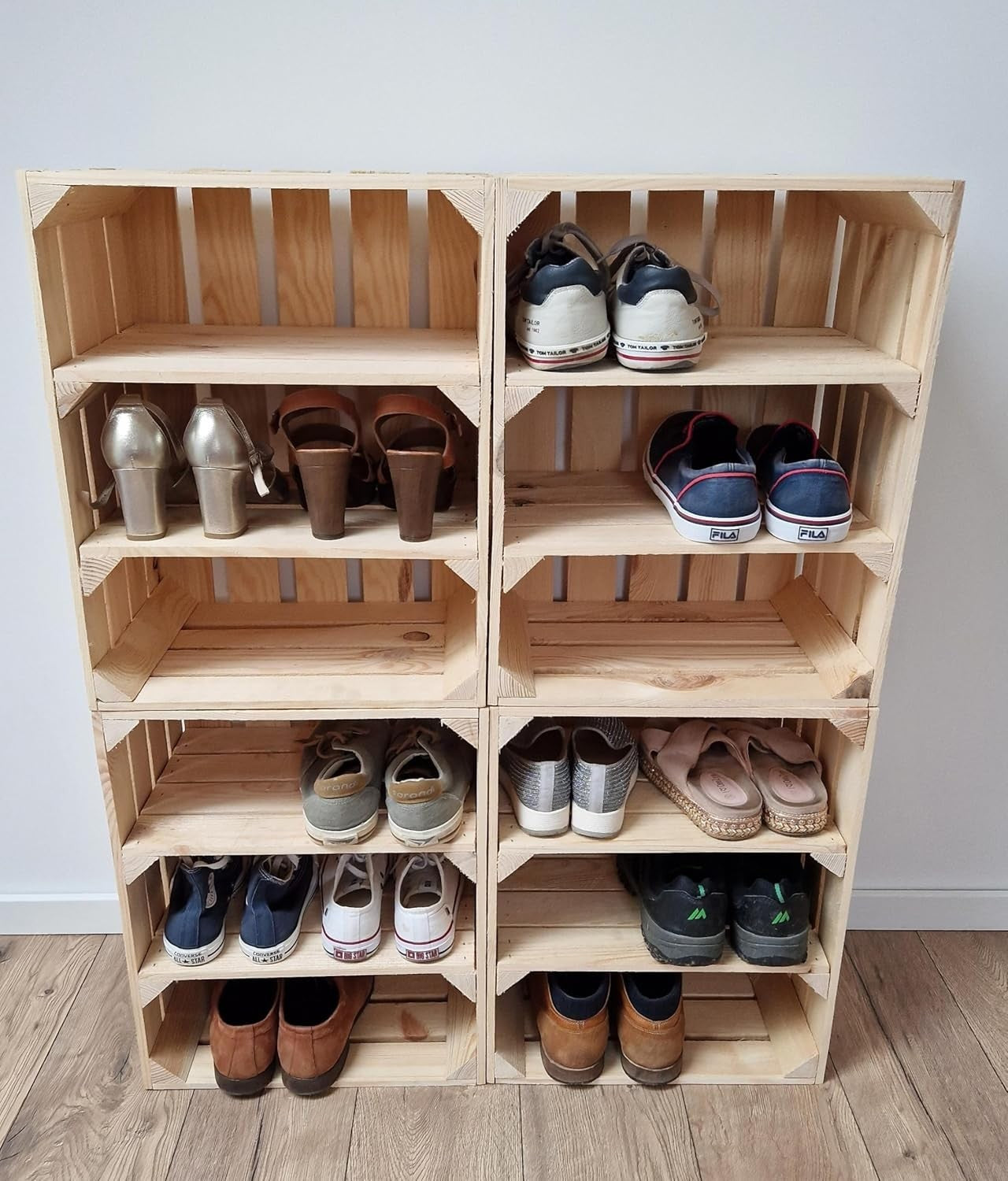 Single-Tier Wooden Crate Storage Shelf Organizer 50x40x30cm Natural