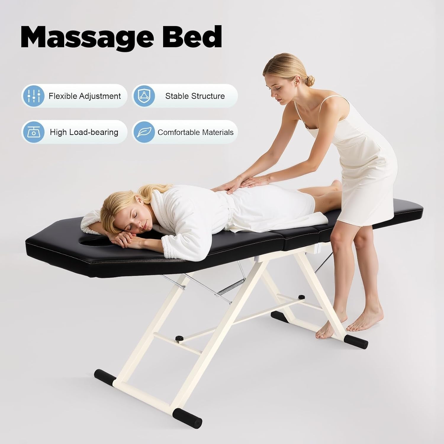 Foldable 3-Section Portable Massage Table Beauty Spa Bed Black 60cm Width