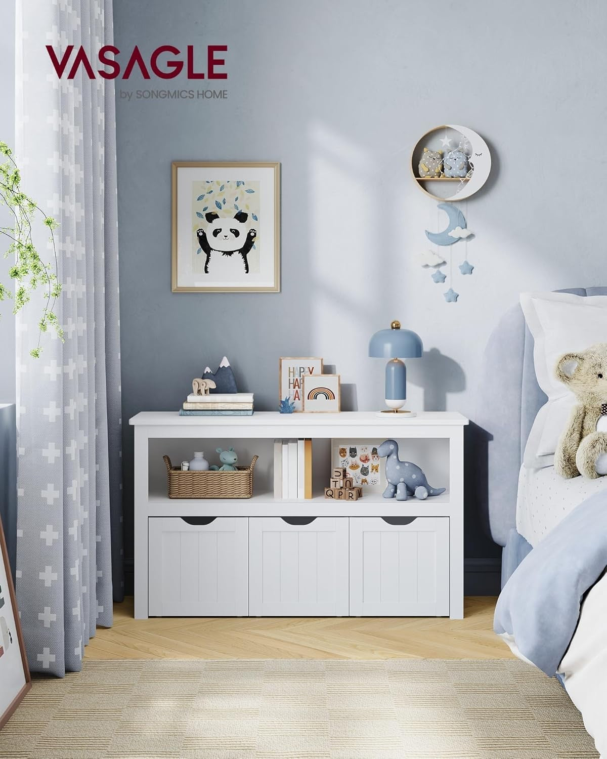 Kids Toy Storage Cabinet with Wheels 3 Drawer Organiser White 102x30x60cm