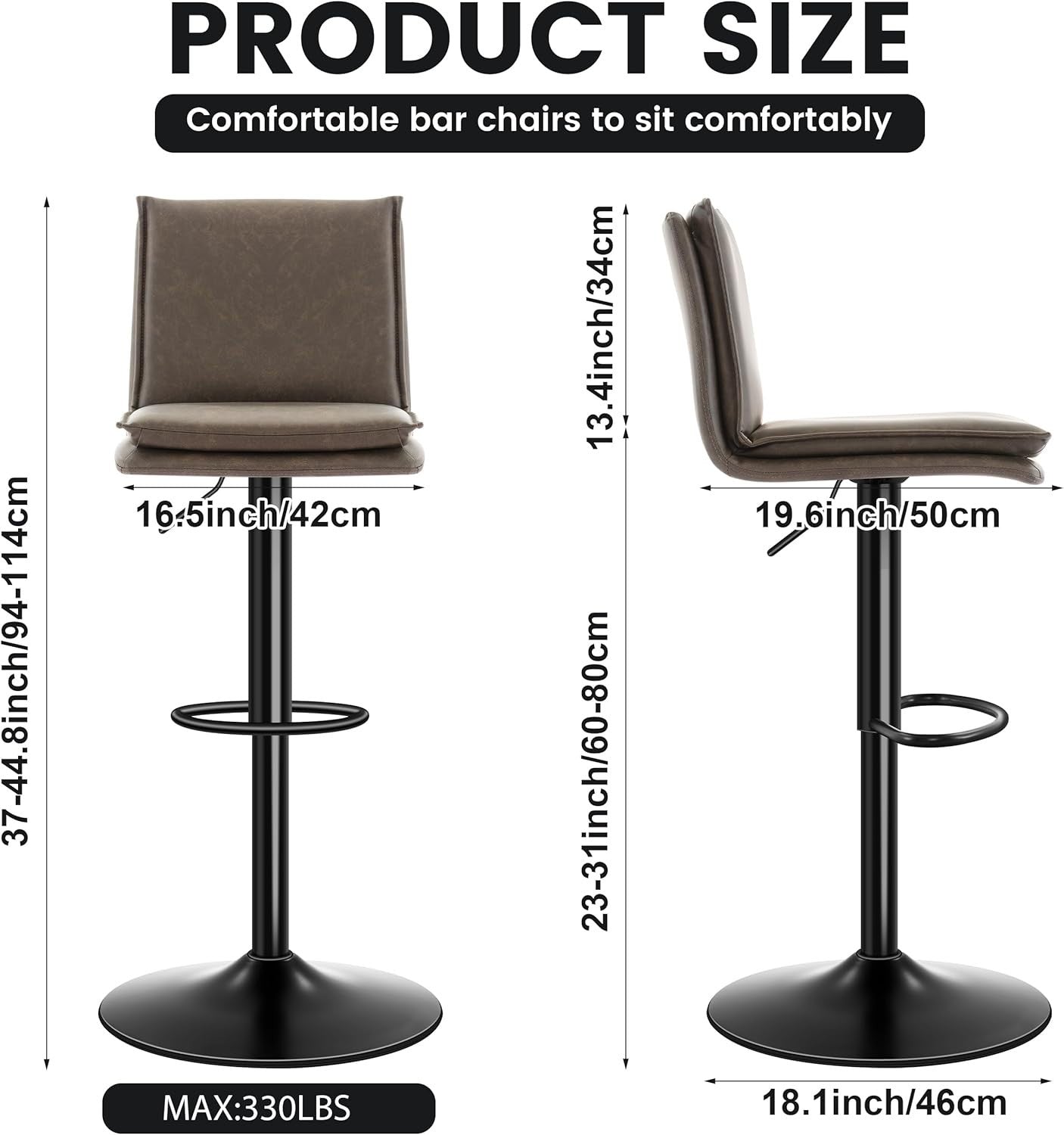 Adjustable PU Leather Bar Stools Set of 2 – Rotating Kitchen Chairs