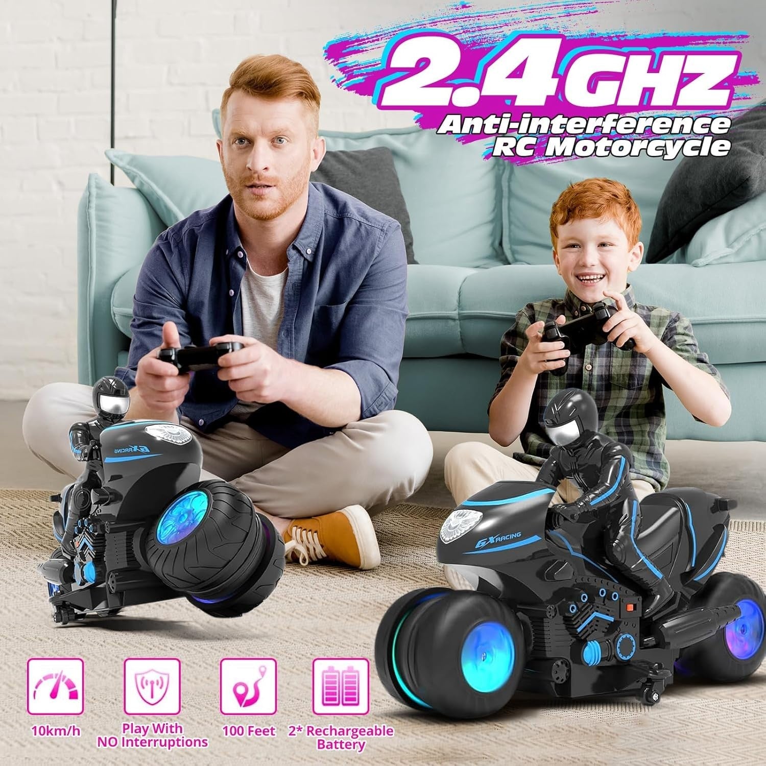 RC Stunt Motorcycle Car, 360° Flip Remote Control Vehicle for Kids