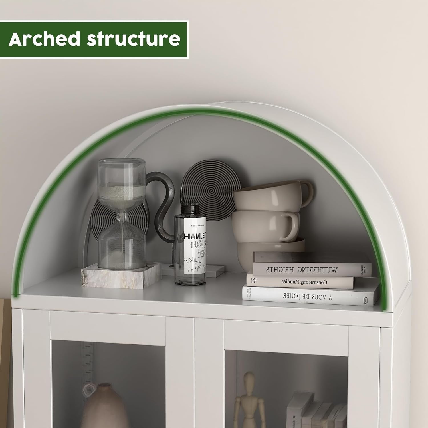 185cm Metal Arched Kitchen Pantry Cabinet White | 2-Door Storage