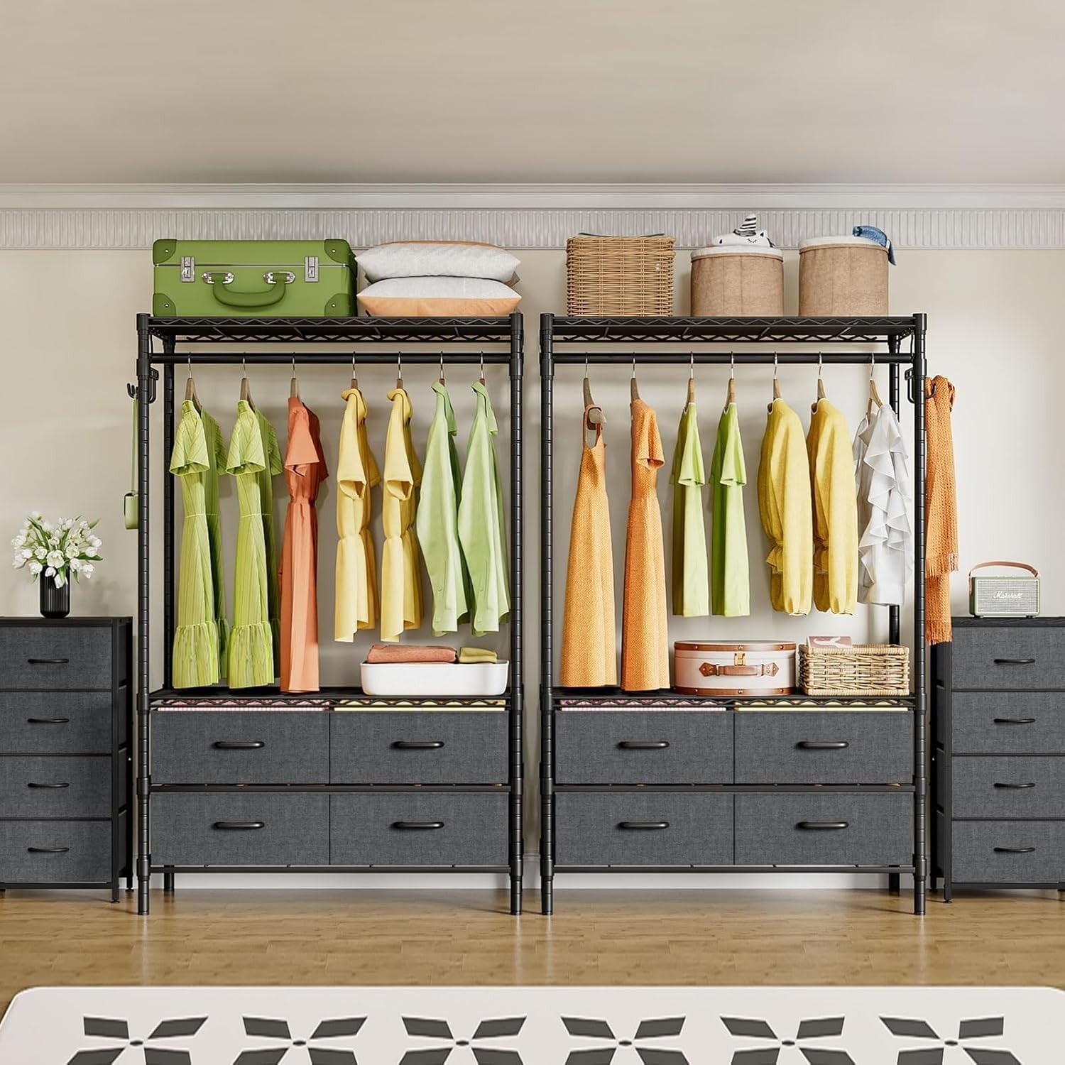 Heavy Duty Clothes Rail with 4 Drawers Metal Garment Rack