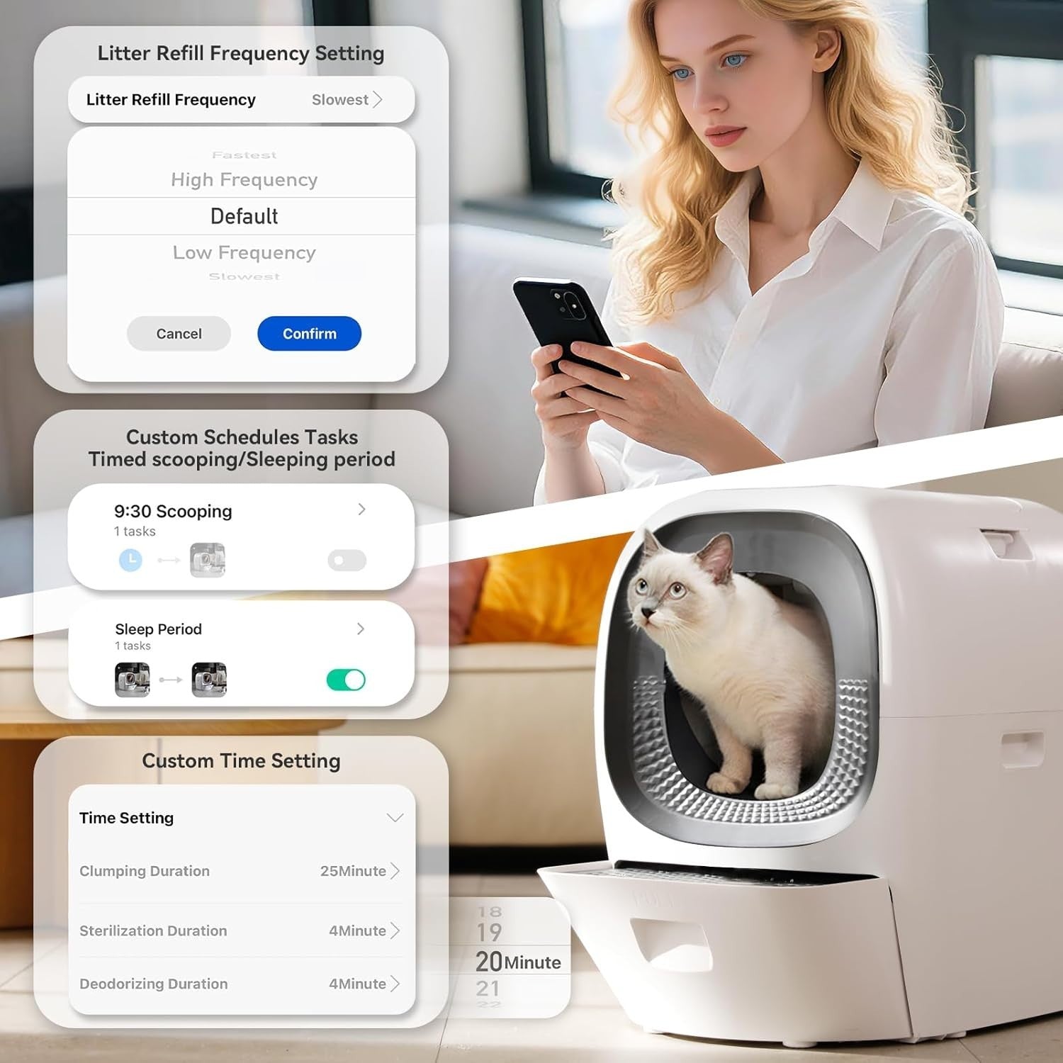 80L Self Cleaning Cat Litter Box Auto Refill 5G WiFi Multi Cat
