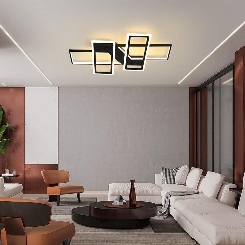 Modern LED Ceiling Light 80W Remote Black 4-Square Dimmable Flush Mount