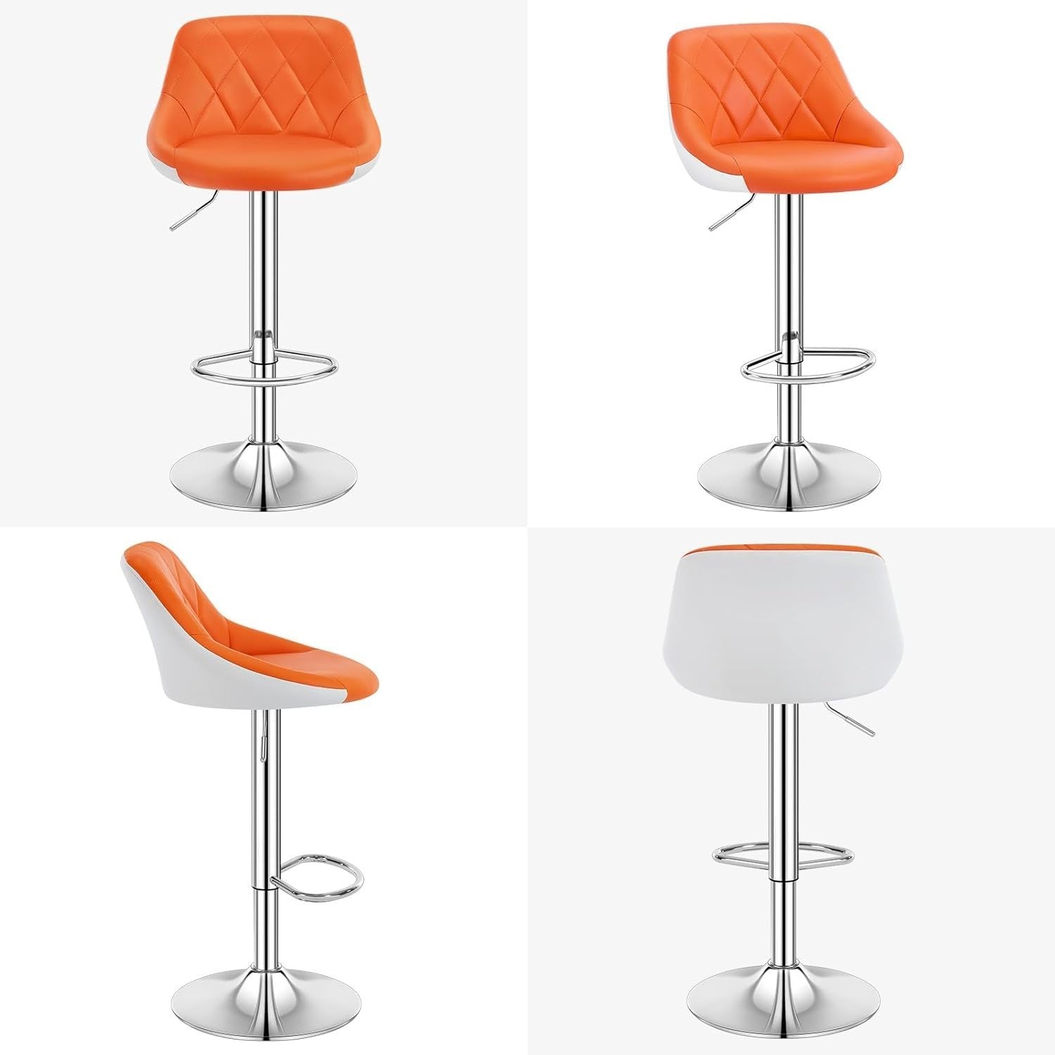 Orange+White Swivel Bar Stool – Adjustable PU Leather Seat with Footrest