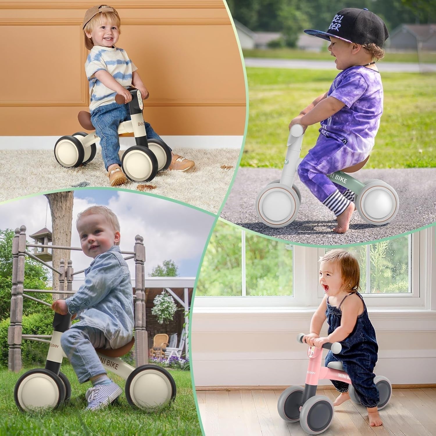 Toddler Balance Bike Baby Walker Ride On Toy 4 Wheel 10-24 Months Brown