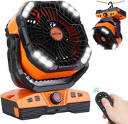 Camping Fan 20000mAh Rechargeable – Portable LED Light Desk Fan w/ Remote Orange