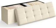 Cream White Storage Ottoman Bench 110cm Folding Seat Footstool End-of-Bed