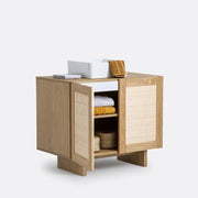 Oak Rattan Bathroom Vanity Unit 90 cm Cabinet | Soft-Close 2-Door Storage