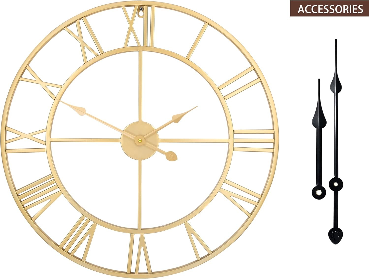40cm Gold Roman Numeral Wall Clock Metal Silent Quartz Large Modern Decor