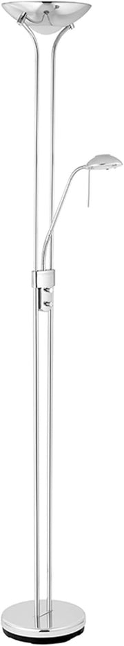 Chrome Dimmable Floor Lamp with Reading Arm 180cm Tall Uplighter Light