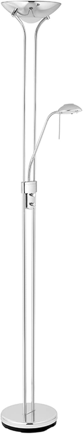 Chrome Dimmable Floor Lamp with Reading Arm 180cm Tall Uplighter Light
