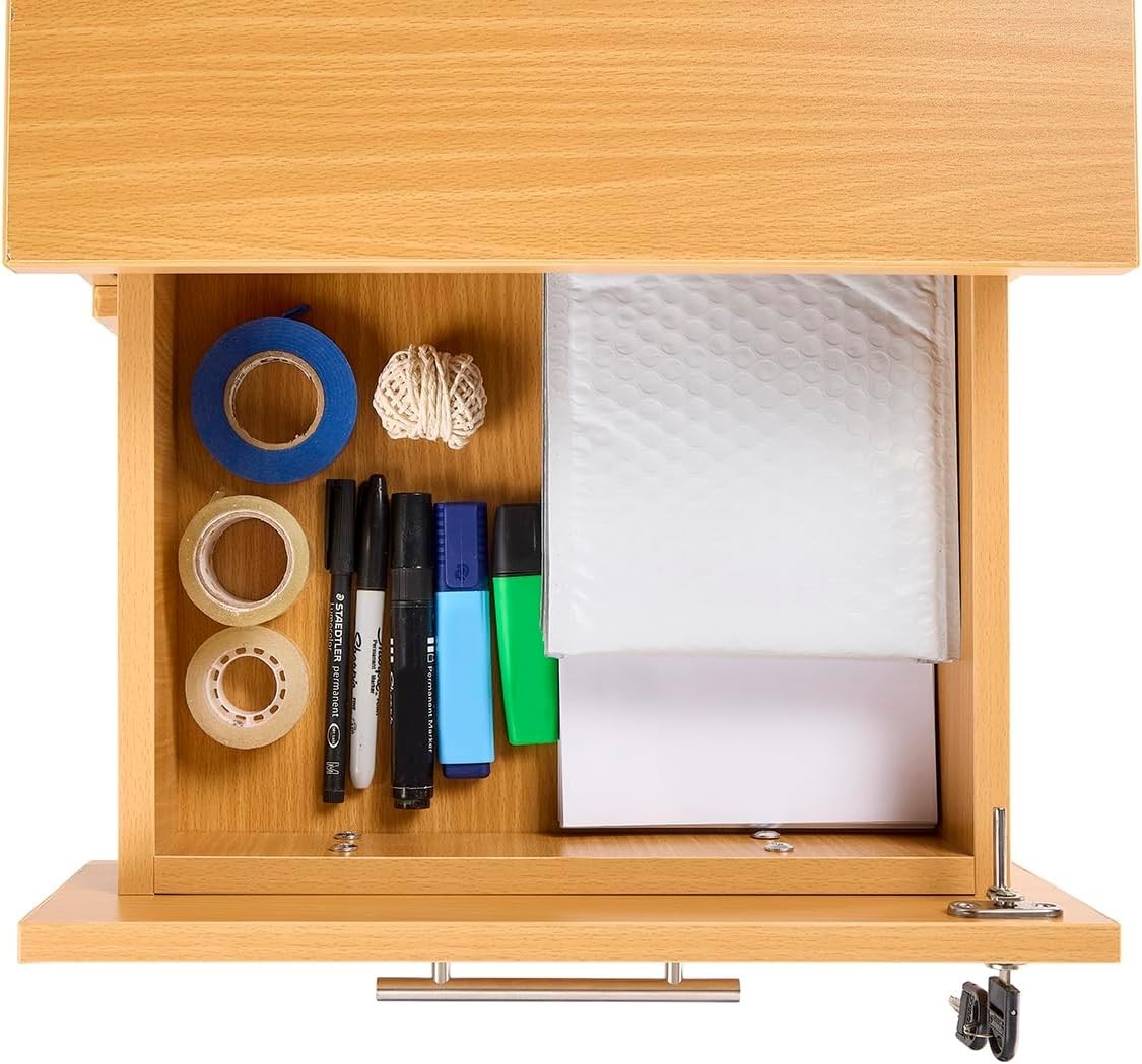 Beech Under Desk Filing Cabinet 3 Drawer Lockable Mobile 68cm