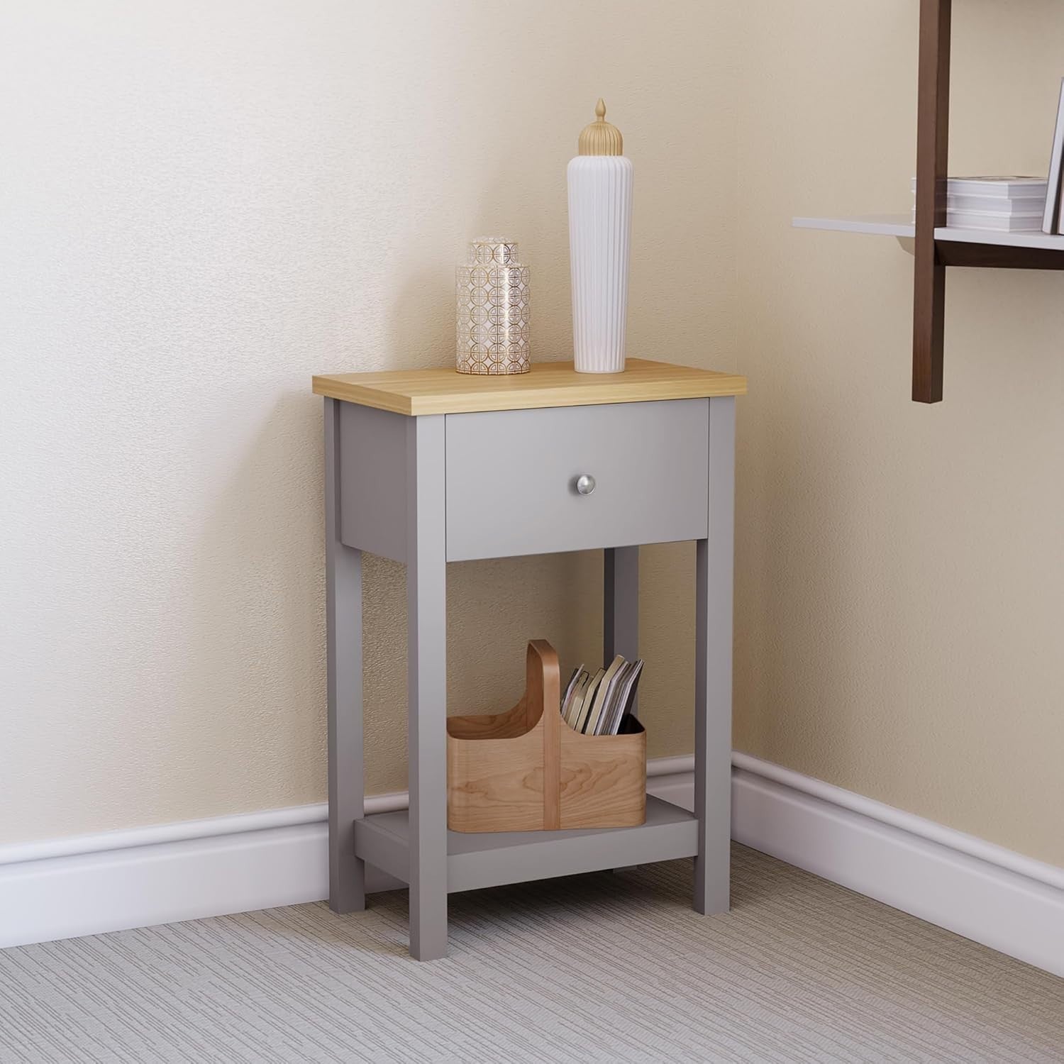 Grey Console Table with Drawer & Shelf, Engineered Wood, Compact Storage