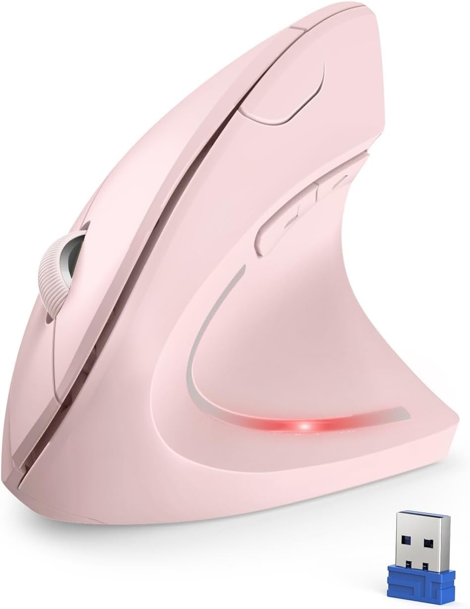 Ergonomic Vertical Wireless Mouse 4800 DPI Silent 6 Button Pink