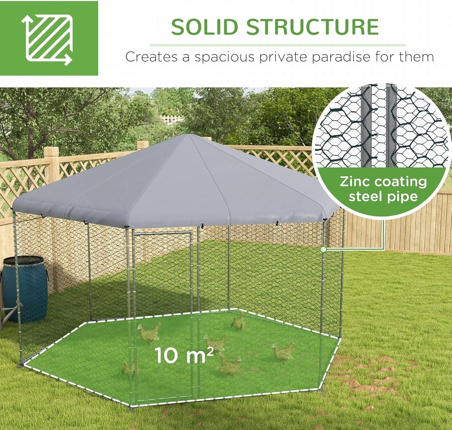 4x3.5x2.6m Walk In Chicken Run Galvanised Coop 10-15 Hens