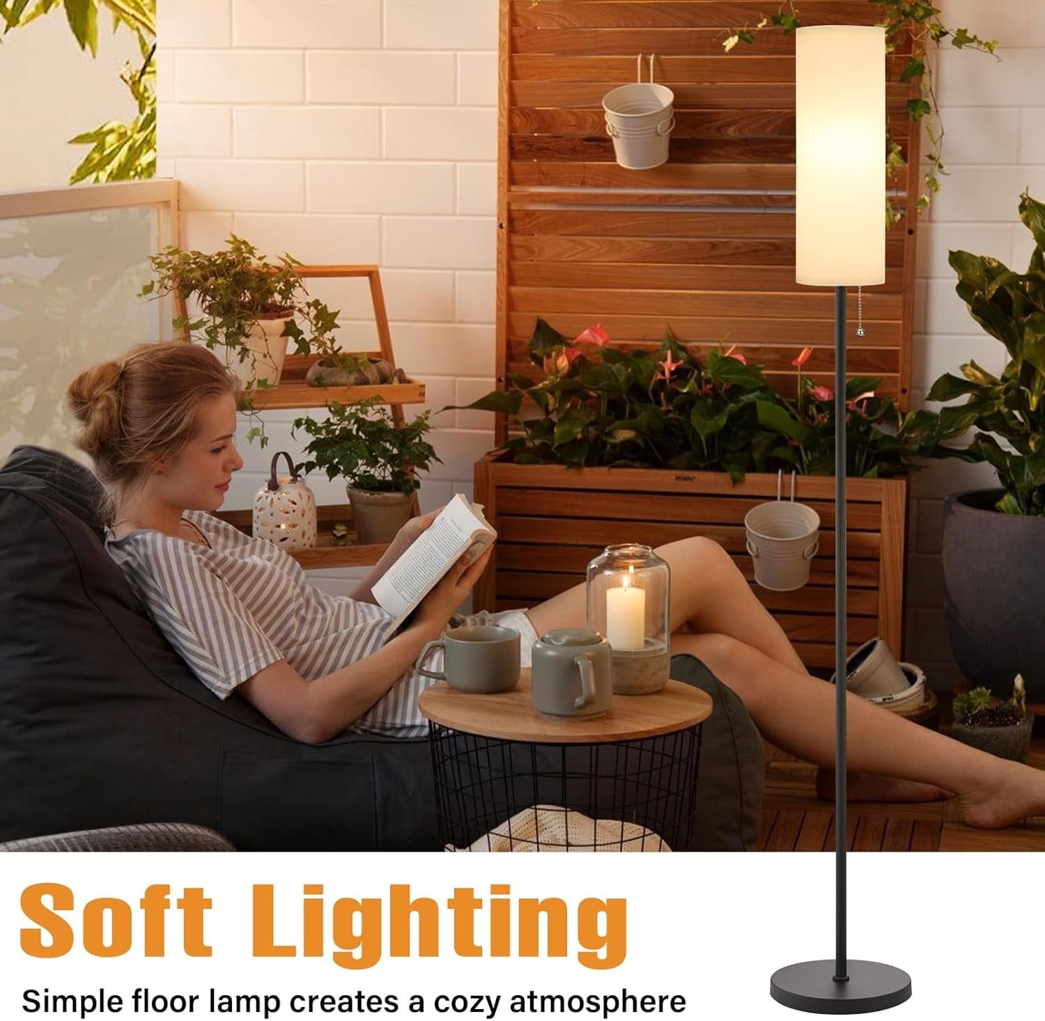 White Floor Lamp 64in Standing Lamp 3 Colour Bulb Bedroom Living Room