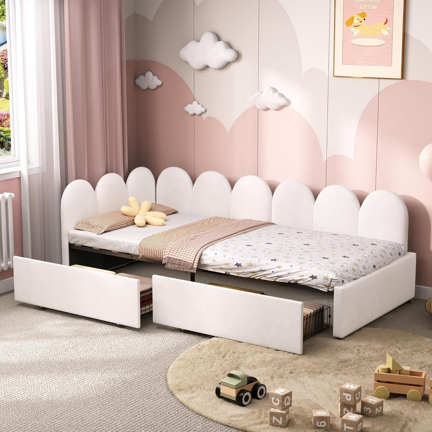 3FT Velvet Daybed w/ Storage Drawers Single Sofa Bed Kids Guest Room
