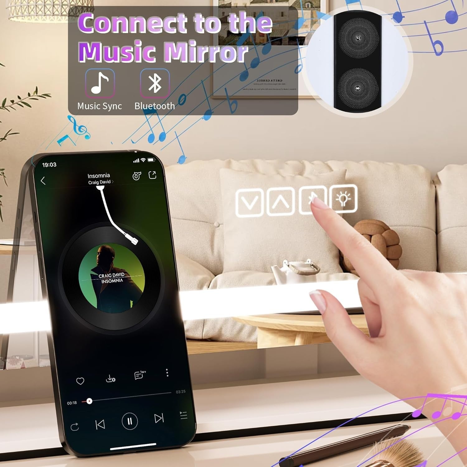 Hollywood Vanity Mirror LED Bluetooth Speaker USB Wall/Table Mount
