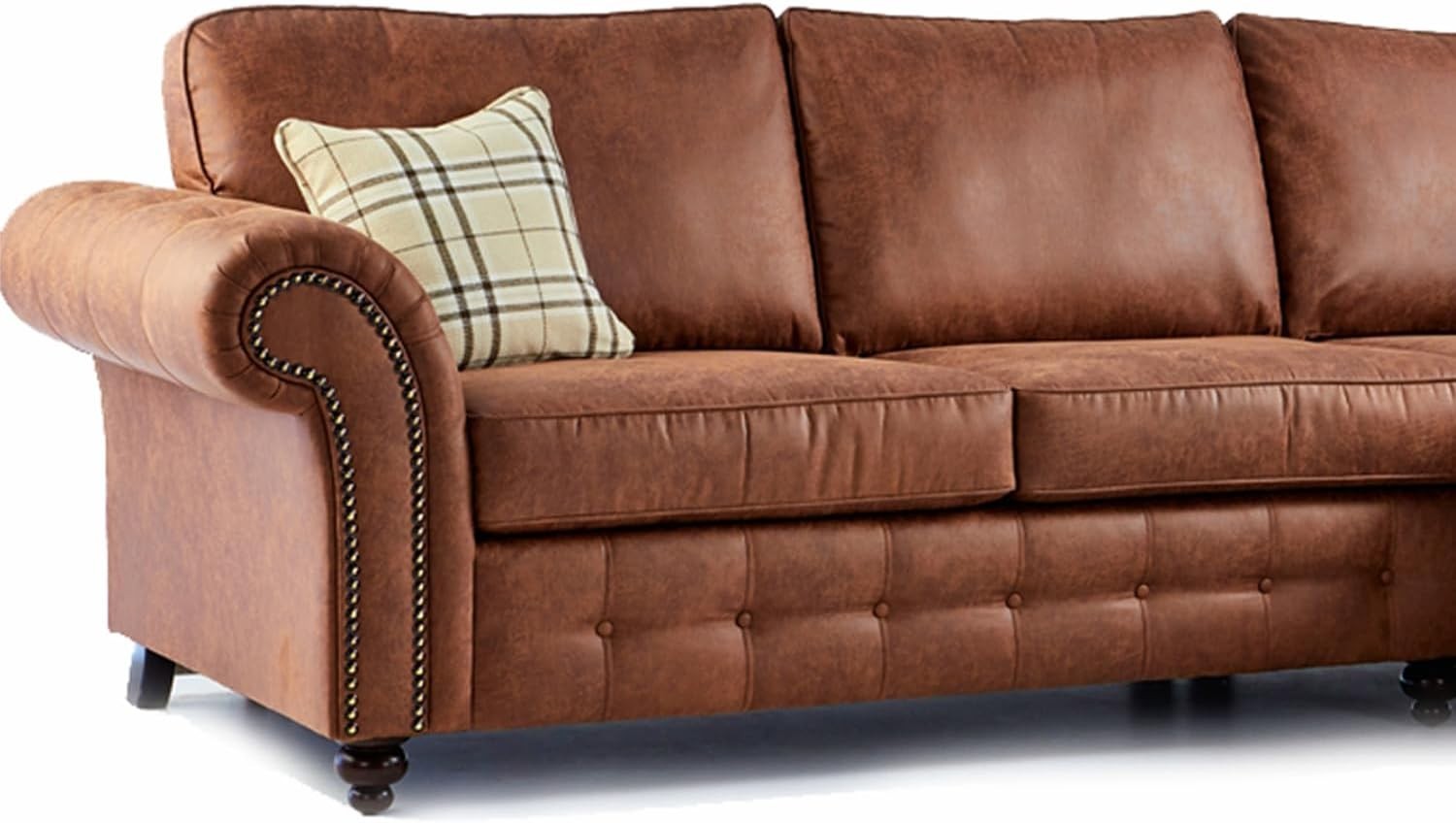 Tan Brown Leather Chesterfield Corner Sofa 5 Seater – Country Style Comfort