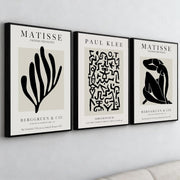 Large Neutral Abstract Wall Art Set of 3 Black Beige Framed Prints 16x24