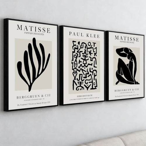 Large Neutral Abstract Wall Art Set of 3 Black Beige Framed Prints 16x24