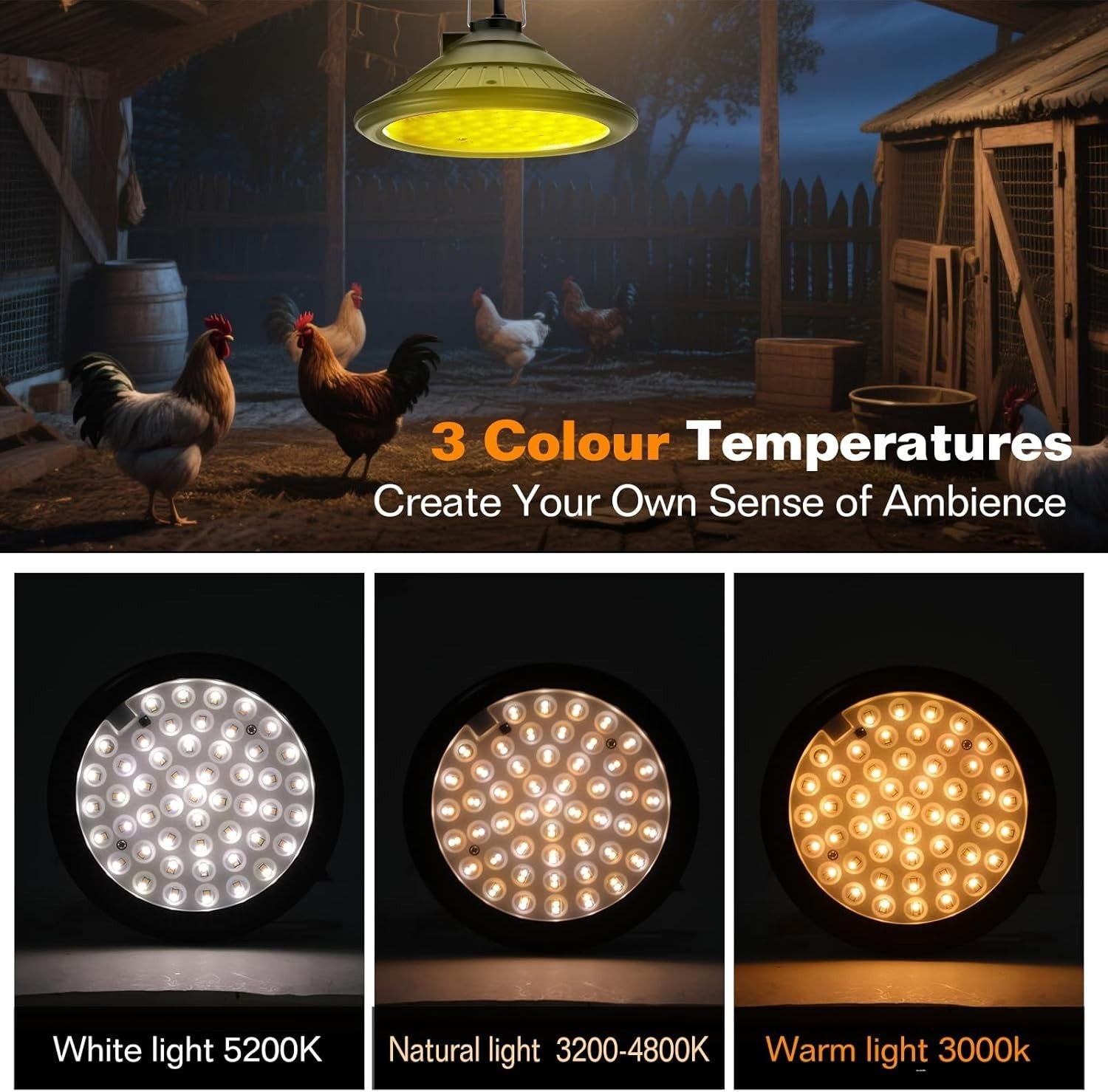 Solar Chicken Coop Light Timer LED 3 Color Dimmable IP66