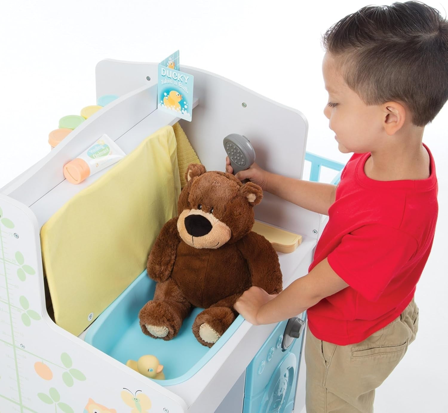 Wooden Doll Baby Care Activity Centre Nursery Kitchen Pretend Play Set