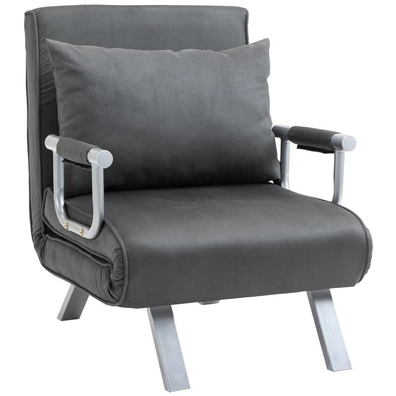 2-Seater Recliner Chair Sofa Bed – Adjustable Dark Grey Sleeper Seat w/ Pillow