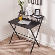 Folding Computer Desk Black Laptop Study Table with Shelf Compact Home Office